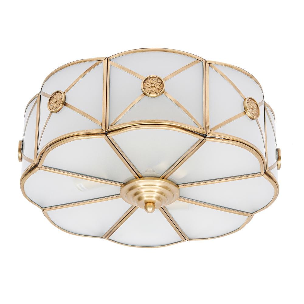 13.78 in. 3-Light Gold Modern Flower Shaped Flush Mount Ceiling Light with White Glass Shade and No Bulbs Included - Hercitys