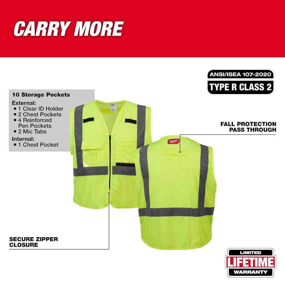 4X-Large/5X-Large Yellow Class 2-High Visibility Safety Vest with 10-Pockets (2-Pack) - Hercitys