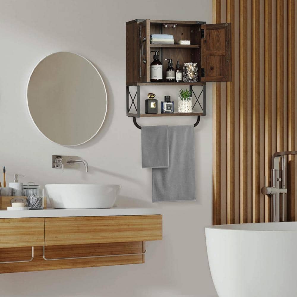 15 in. W x 7 in. D x 23 in. H in Dark Walnut Wood Ready to Assemble Upper Medicine Cabinet with Adjustable Shelf - Hercitys