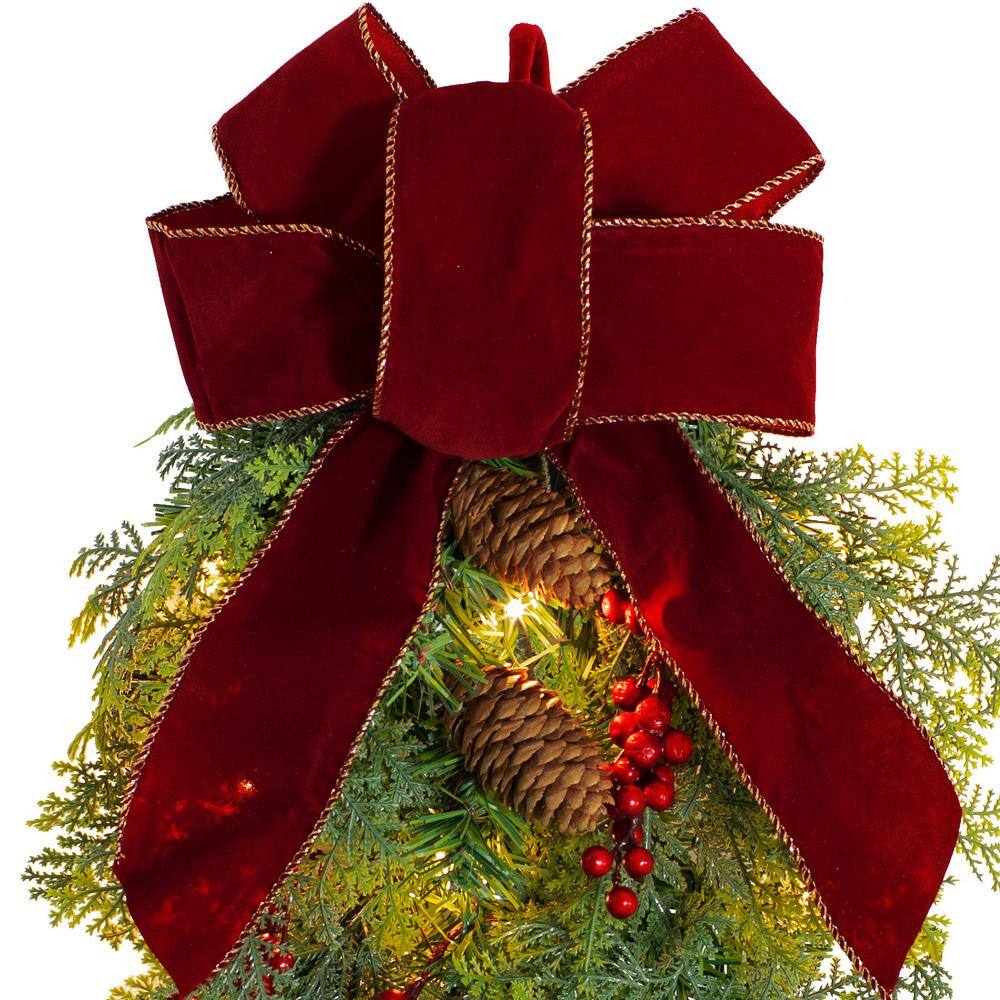 20 in. Battery Operated Pre-Lit LED Artificial Classic Chairback Swag with Red Bow - Hercitys