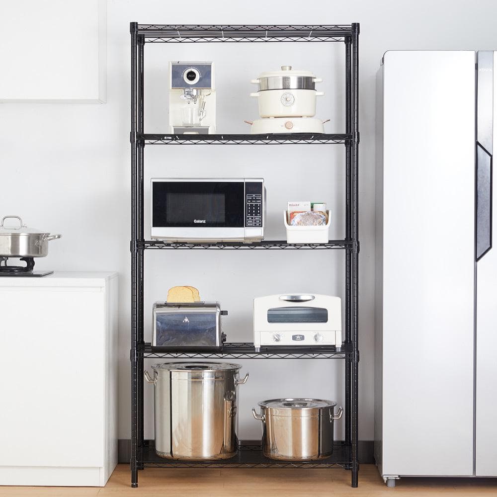 5-Tier Steel Wire Shelving Unit Black Coating Finish - Hercitys