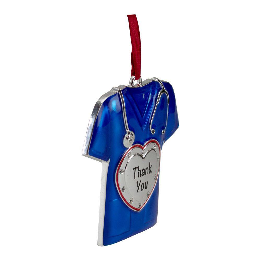 3 in. Silver Plated Blue Scrubs Christmas Ornament with 11 European Crystals - Hercitys