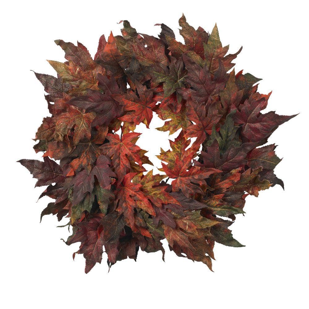 30in. Artificial Wreath with Autumn Maple Leaves - Hercitys