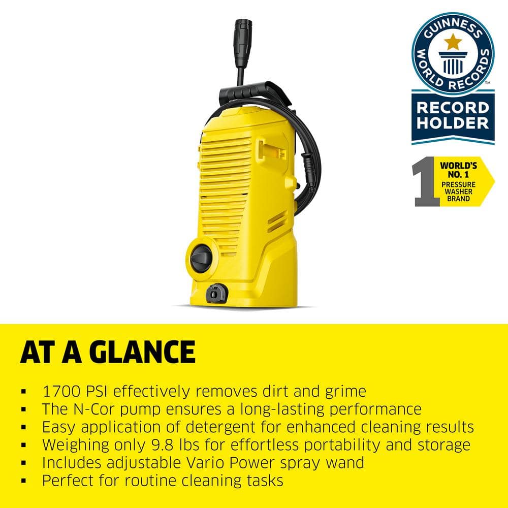 1700 PSI, 1.45 GPM, K 1 Electric Cold Water Pressure Washer with Spray Wand and Hose, Compact Design, Easy to store - Hercitys