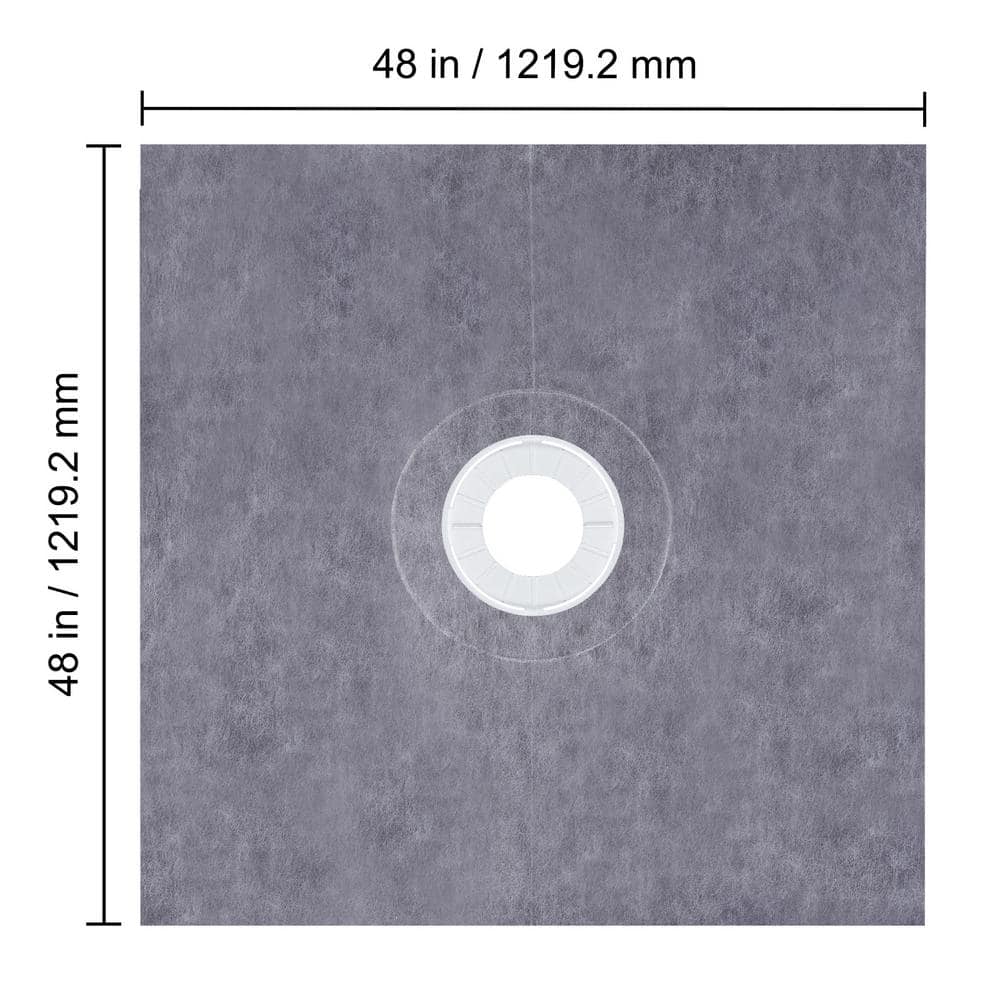 48 x 48 in. Waterproof Shower Pan Underlayment with 4 in. ABS Central Bonding Flange Polyethylene Shower Pan Liner - Hercitys