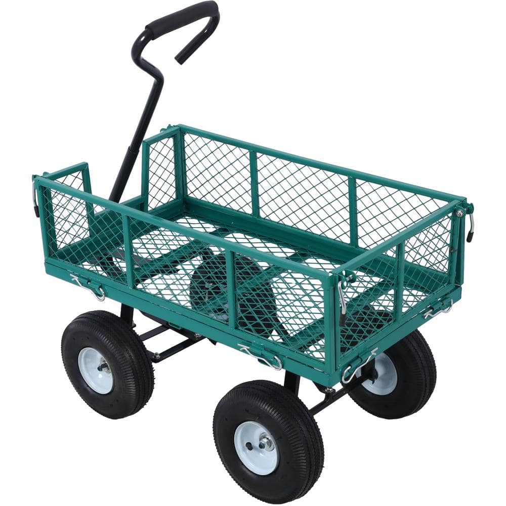 3 cu. ft. 500 lbs. Capacity Metal Yard Wagon Garden Cart Removable Sides Flat Bed Green - Hercitys