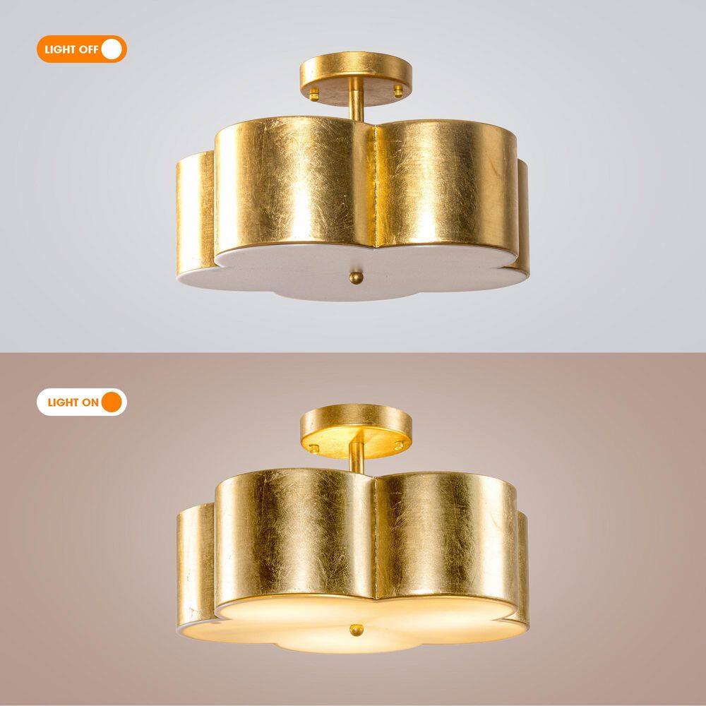 15.35 in. 3-Light Gold Metal Flower Semi Flush Mount Ceiling Light Fixture - Hercitys