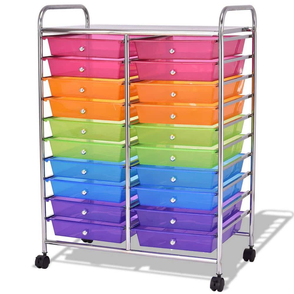 20 Plastic Drawers Multi-Color Storage Rolling Cart Studio Organizer - Hercitys
