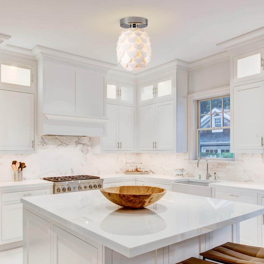 5.75 in. 1-Light Metal Semi-Flush Mount Ceiling Light with White Polycarbonate Plastic Shade - Hercitys