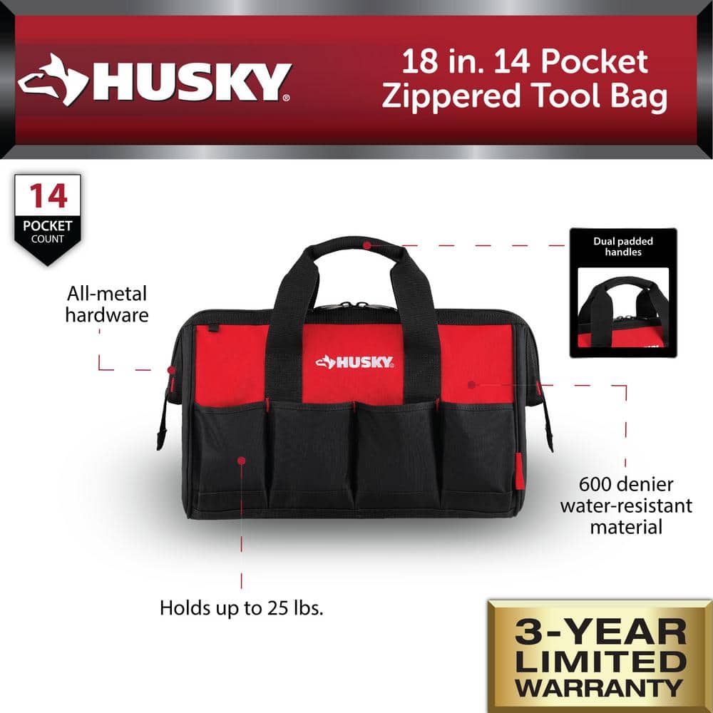 18 in. 14 Pocket Zippered Tool Bag - Hercitys