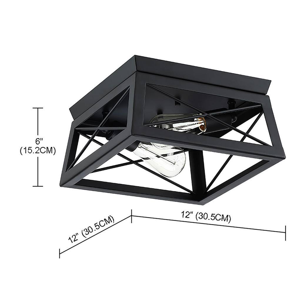 12 in. W. 2-Light Flush Mount with Matte Black - Hercitys