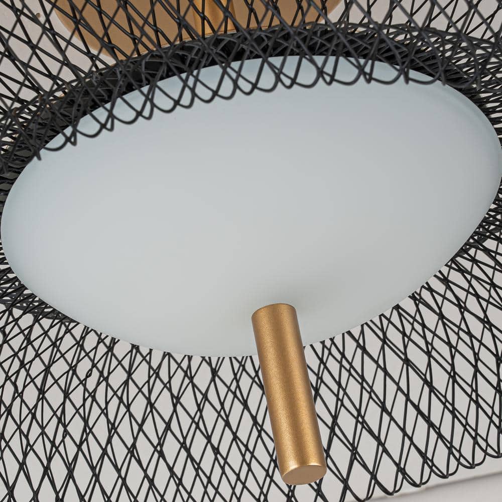 12.6 in. 23-Watt Black/Gold Integrated LED Semi-Flush Mount Ceiling Light with Drum Shade - Hercitys