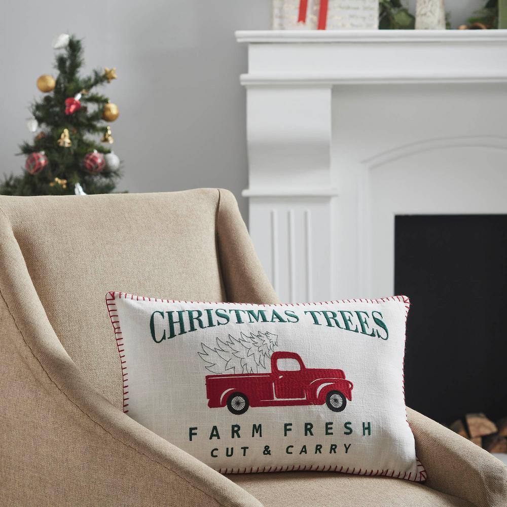14 in. x 22 in. Farm Fresh Red Truck Christmas Throw Pillow - Hercitys