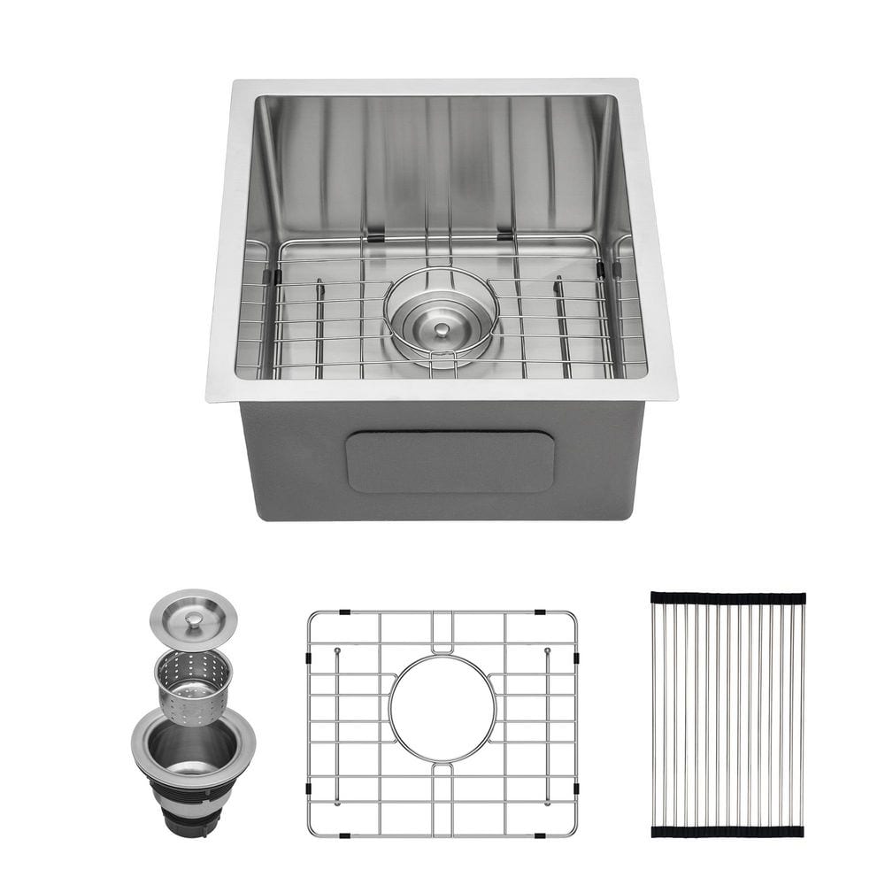 17 in. L x 19 in. W Undermount Single Bowl 16-Gauge Stainless Steel Kitchen Sink in Brushed Nickel - Hercitys