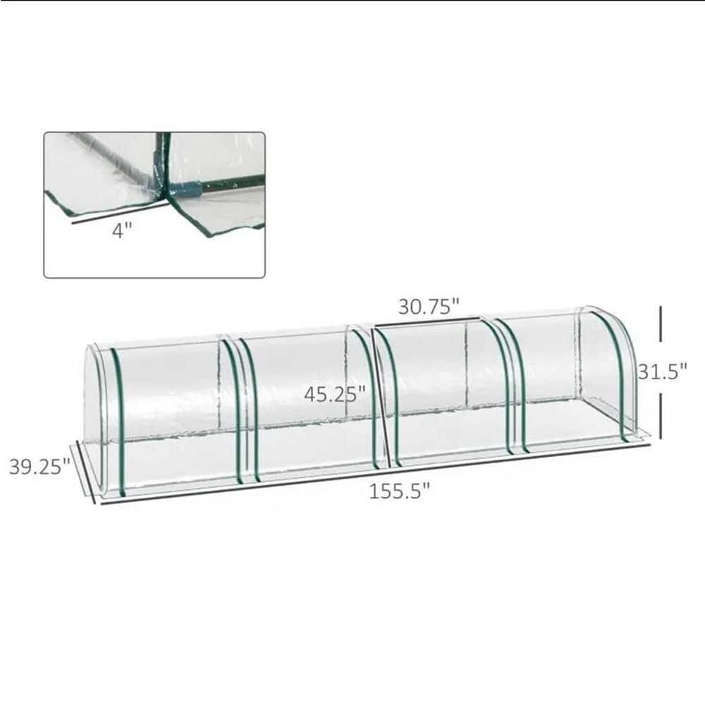 13 ft. L x 3 ft. W x 2.5 ft. H Portable Tunneled Greenhouse with 4-Zippered Doors, Water/UV Fighting PVC Cover - Hercitys