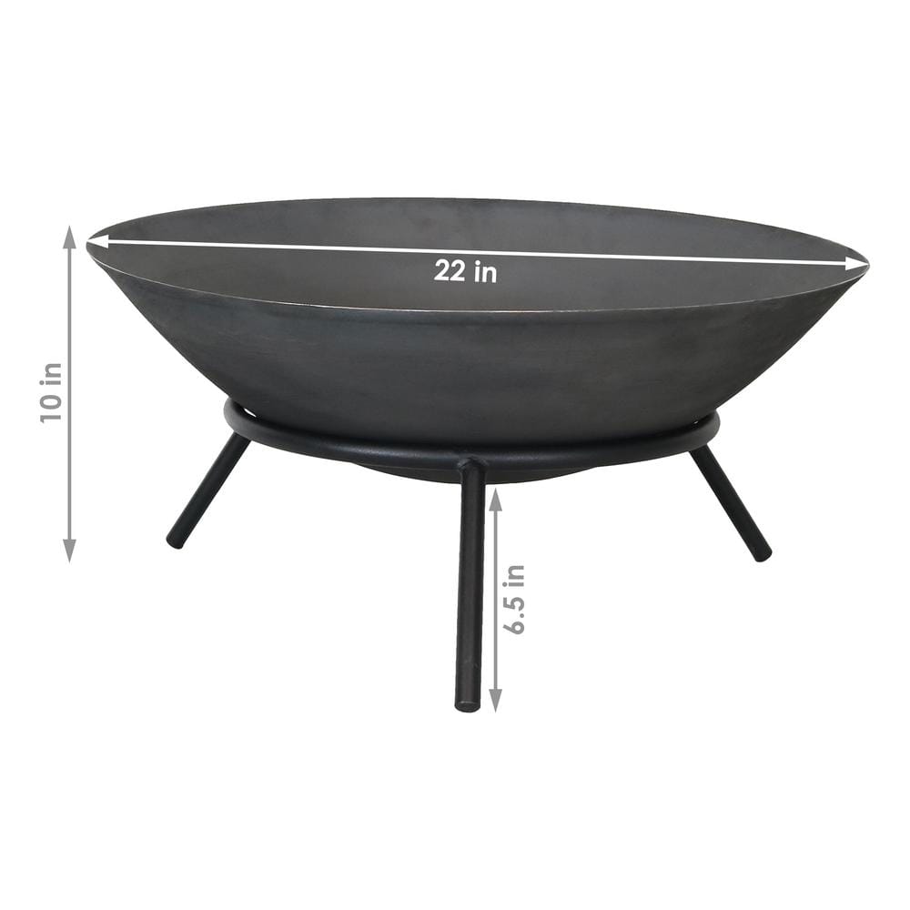 22 in. x 10 in. Round Raised Cast Iron Wood Burning Fire Pit in Steel Finish - Hercitys