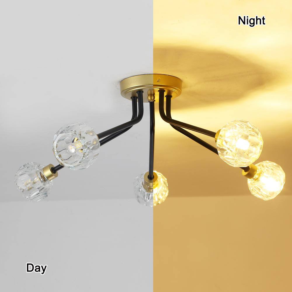 22.16 in. 5-Light Black/Gold Semi-Flush Mount with No Bulbs Included - Hercitys