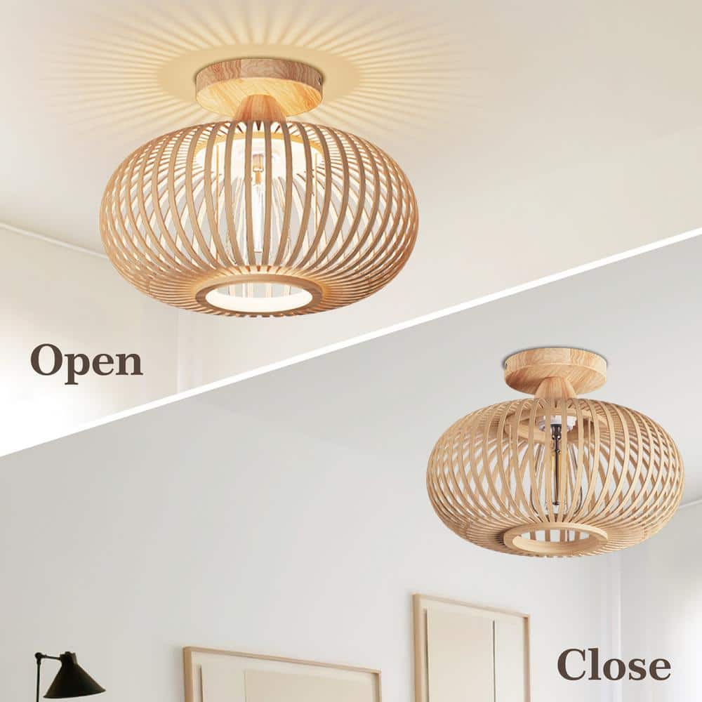 12.4 in. 1-Light Bohemian Recessed Mount with Bamboo Crafted Shade, Bulb Not Included, 1 Piece - Hercitys