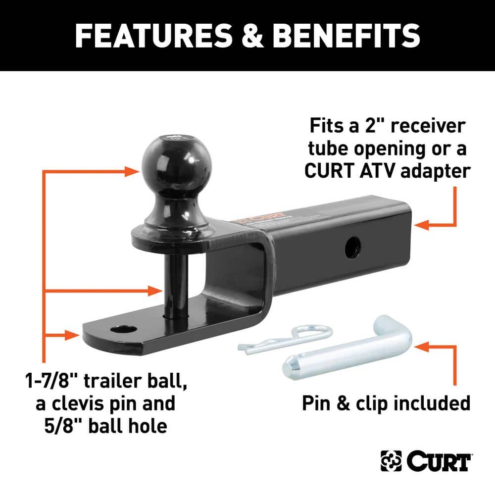 3-in-1 ATV Trailer Hitch Ball Mount with 1-7/8 in. Ball (2 in. Shank) - Hercitys