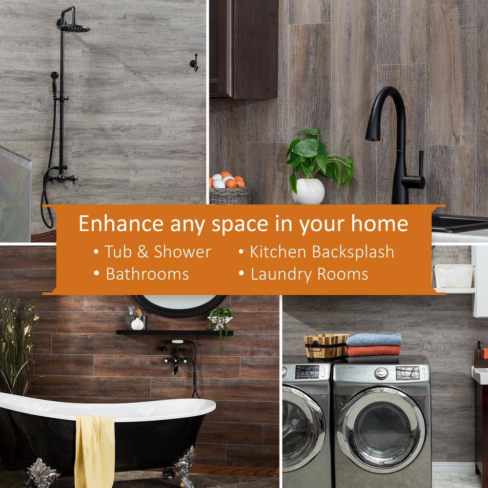 47 in. L x 7.2 in. W Oak Mocha No Grout Vinyl Wall Tile (16.3 sq. ft./case) - Hercitys