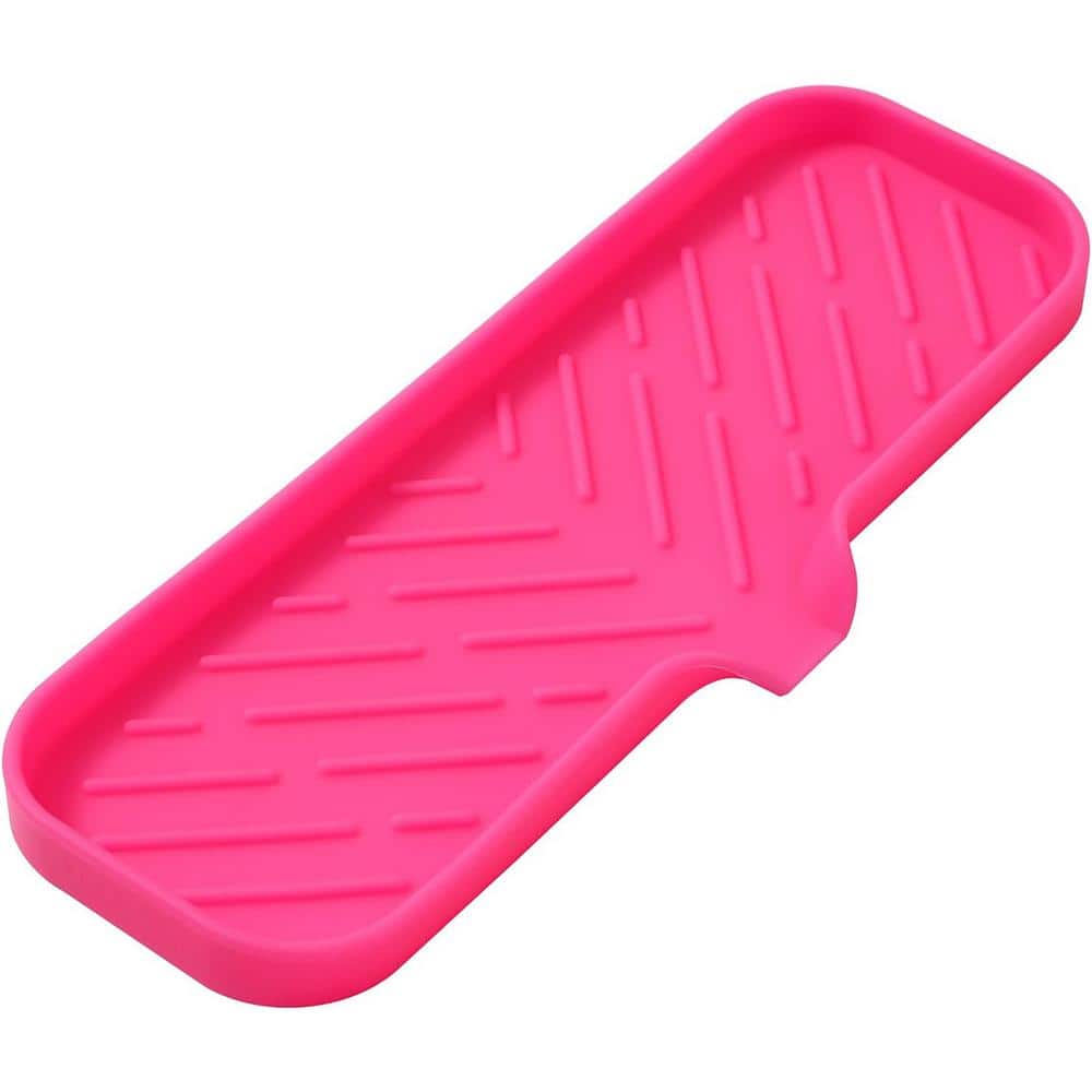 12 in. Silicone Bathroom Soap Dishes with Drain and Kitchen Sink Organizer, Sponge Holder, Dish Soap Tray in Pink. - Hercitys