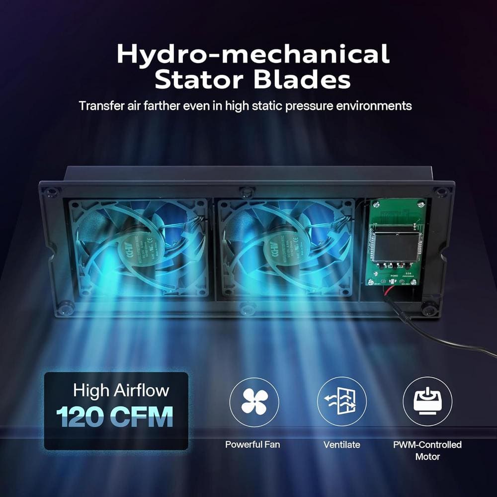 120 CFM Wall Mounted Quiet Smart Register Booster Fan with Thermostat Control in Black - Hercitys