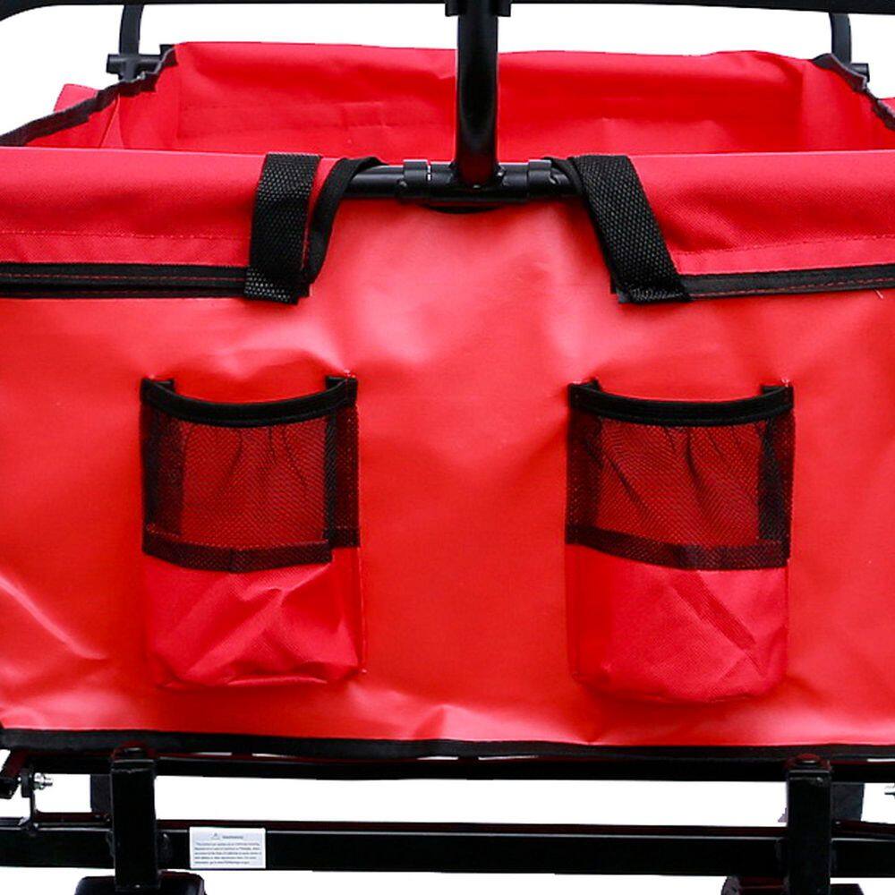 3.6 cu. ft. Folding Wagon Steel Garden Cart With Mesh Pocket Red - Hercitys