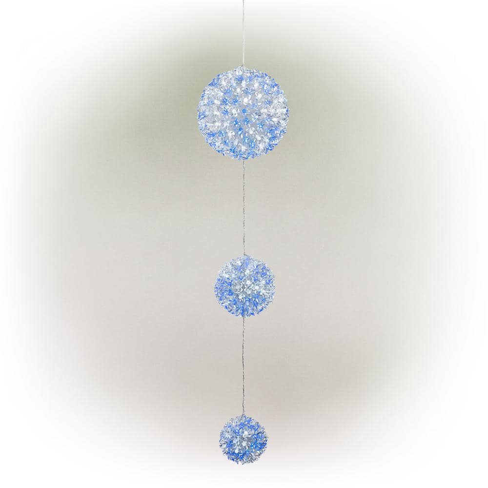 37 in. Tall 3-Tier Christmas Ornaments With Chasing Blue and White LED Lights - Hercitys