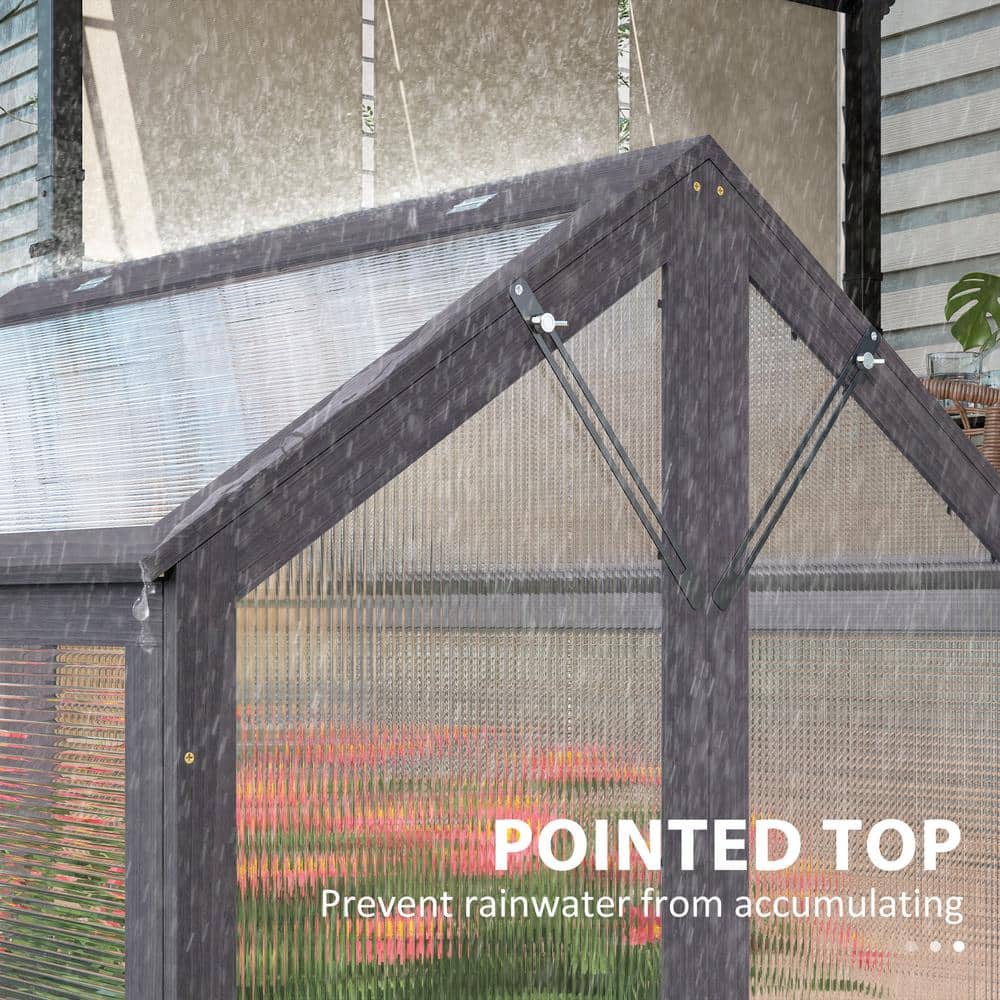 35.5 in. W x 31.5 in. D x 36 in. H Fir Wood, Polycarbonate Gray Wood Cold Frame Greenhouse, Raised Garden Bed - Hercitys