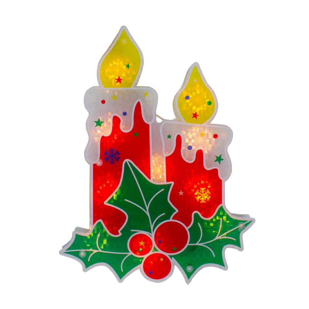 12 in. Red Lighted Berry Candle Christmas Window Silhouette Decoration - Hercitys