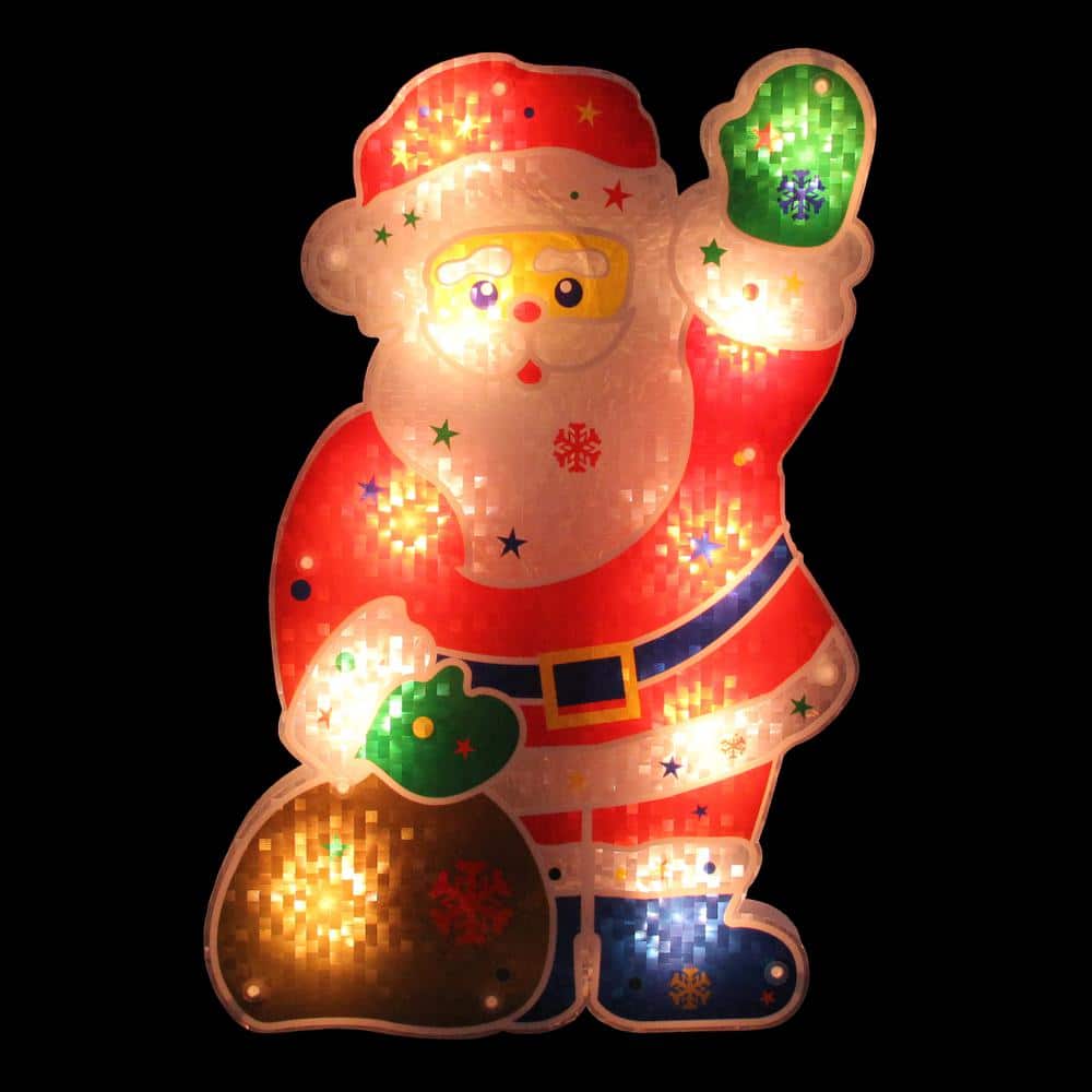 13 in. Lighted Holographic Santa Claus Christmas Window Silhouette Decoration - Hercitys