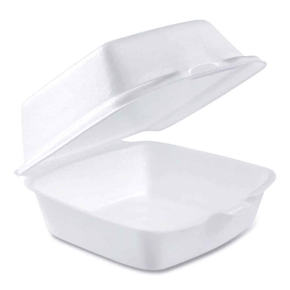 5.38 in. x 5.5 in. x 2.88 in. White Foam Hinged Lid Containers (500-Carton) - Hercitys