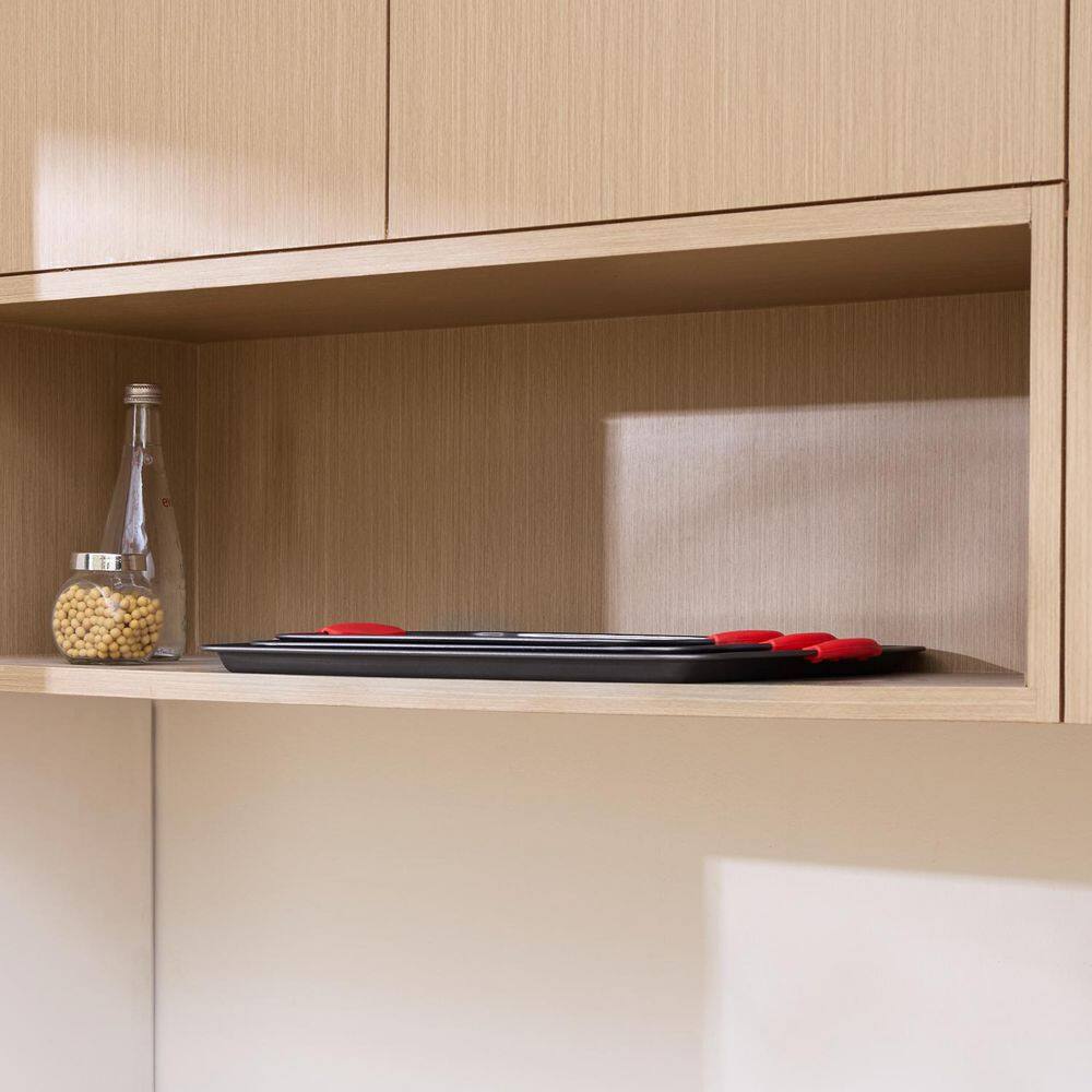 3-Piece Nonstick Baking Pan Set, Carbon Steel Oven Trays with Silicone Handles, Easy-Clean Cookware Set - Hercitys