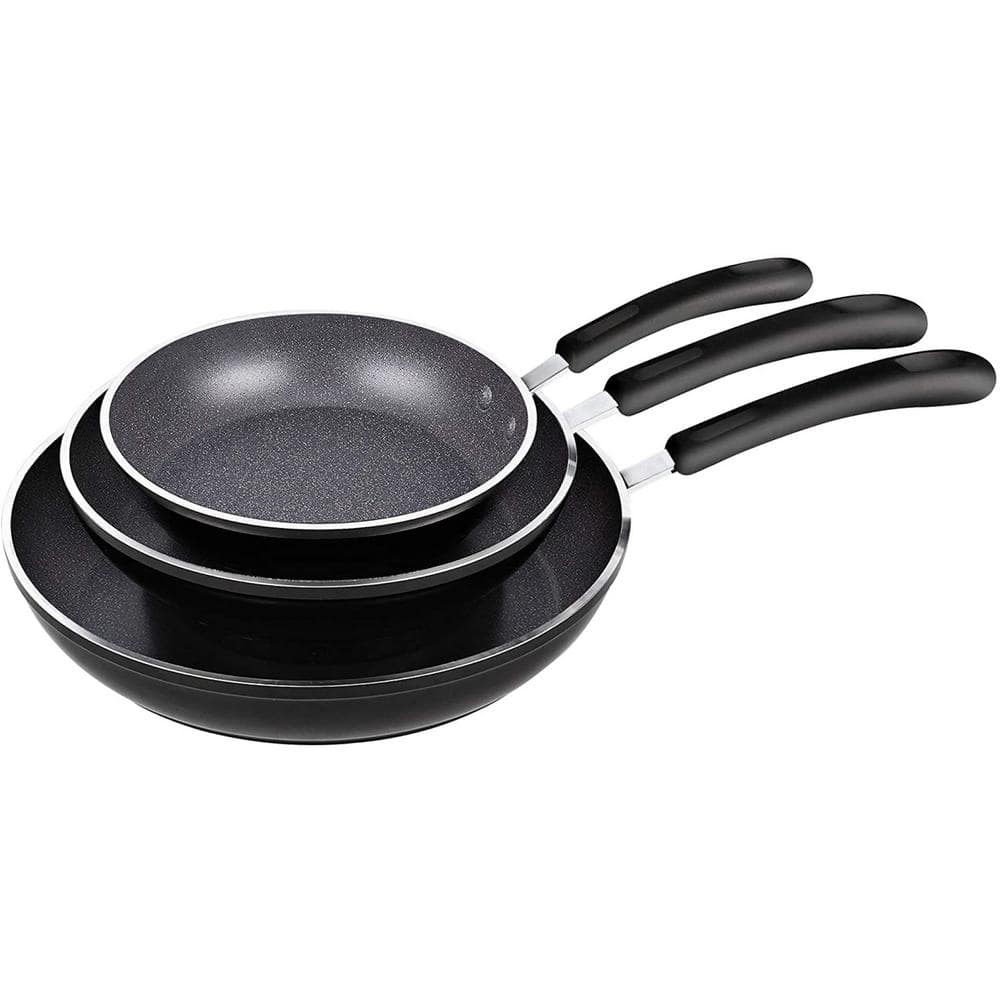 3-Pieces Frying Saute Pan Set with Non-stick Coating and Induction Compatible Bottom, 8 in. /10 in. /12 in. , Black - Hercitys