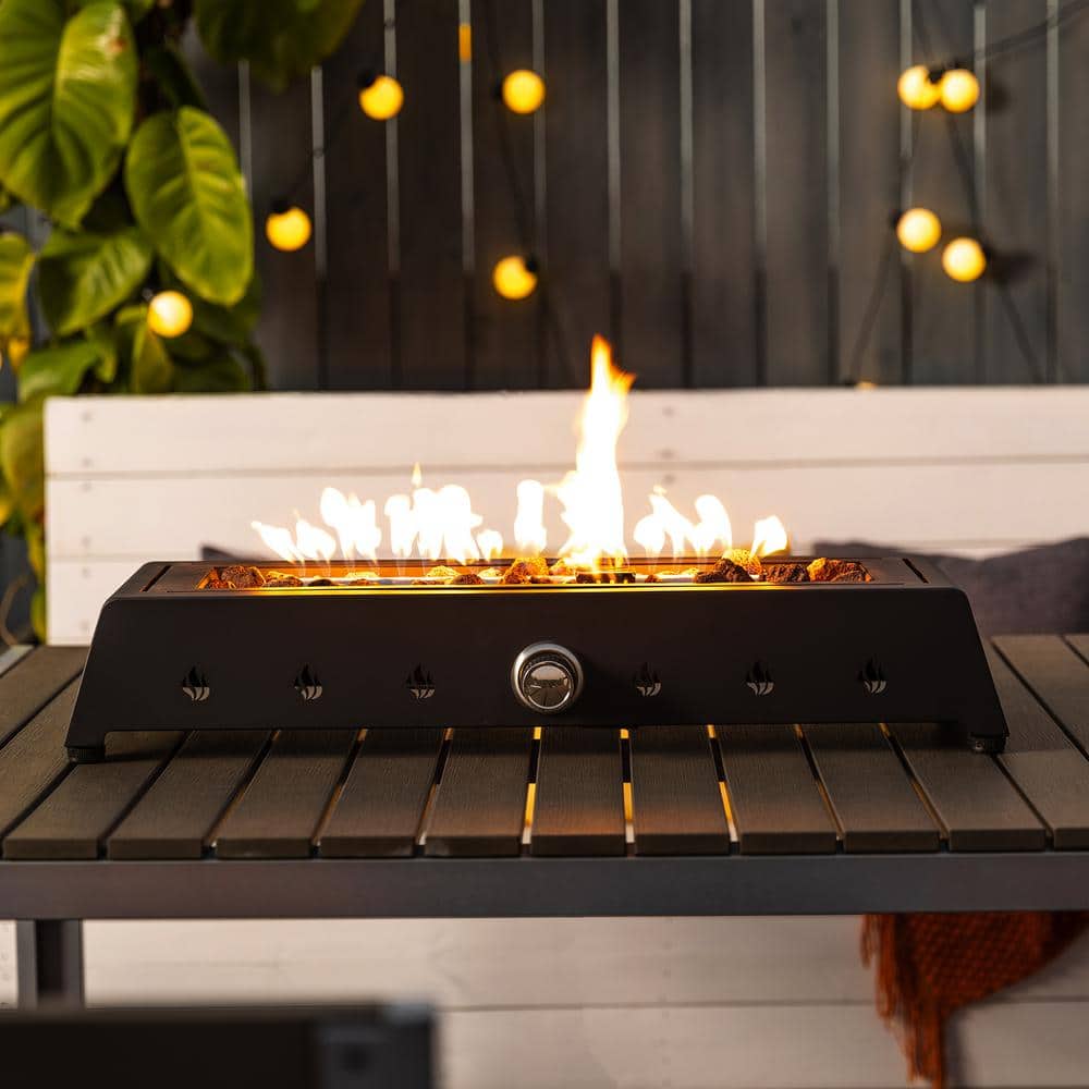 27.95 in. W x 8.00 in. H Steel Square Gas Tabletop Fire Pit in Black - Hercitys