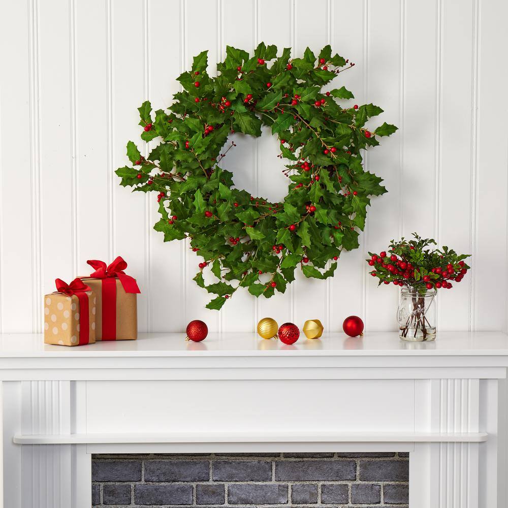 28 in. Holly Berry Artificial Wreath - Hercitys