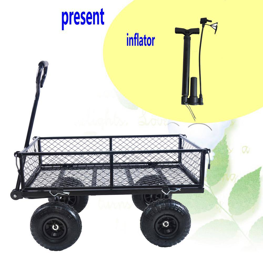 4 cu. ft. Black Metal Wagon Cart Garden Cart - Hercitys
