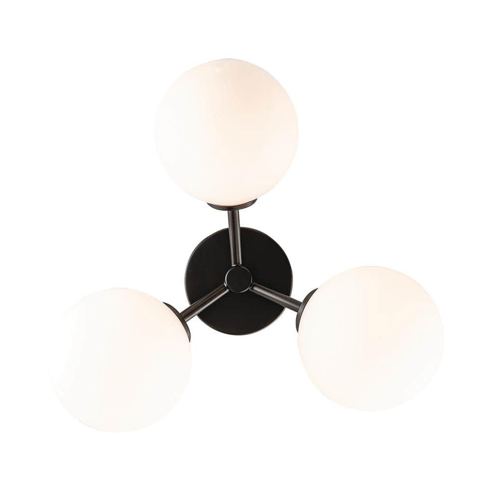 17.63 in. 3-Light Black Flush Mount Ceiling Light with Opal Glass Globe Shades - Hercitys