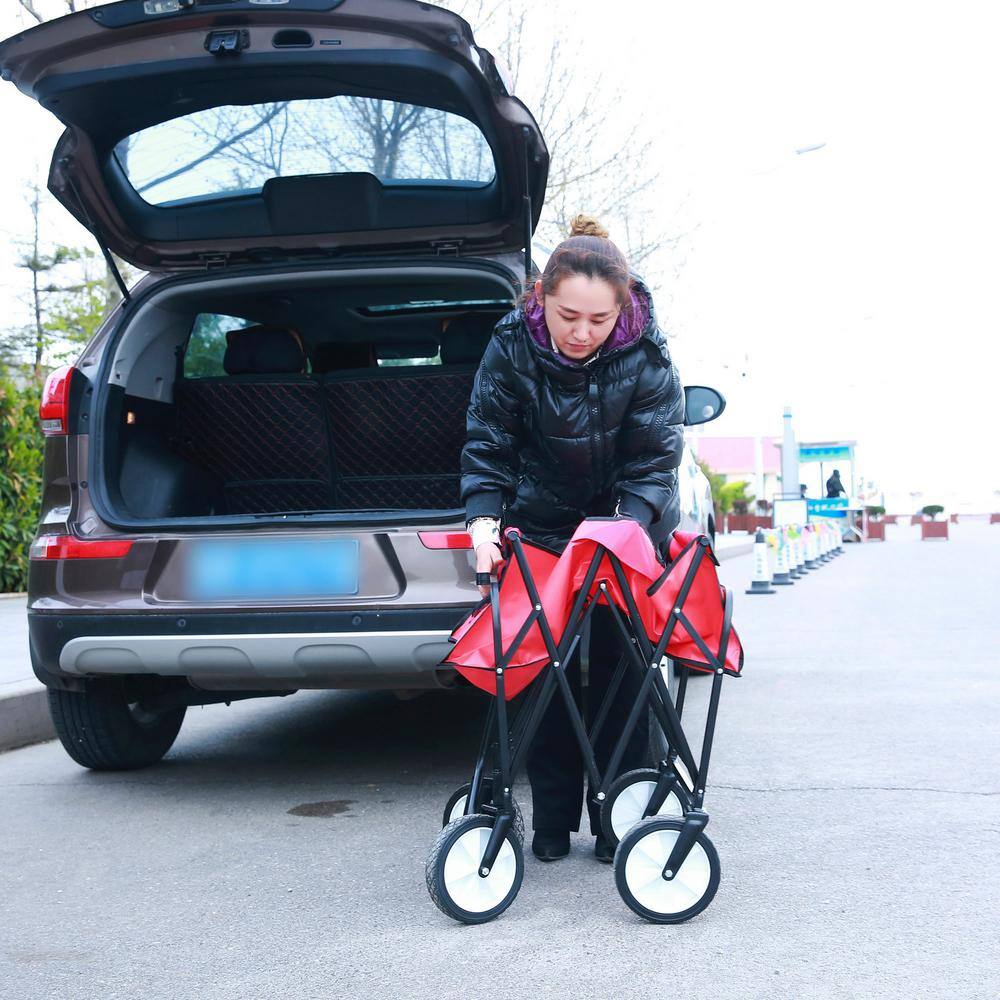 4.7 cu.ft. Metal Folding Wagon Garden Cart Beach Cart in Red - Hercitys