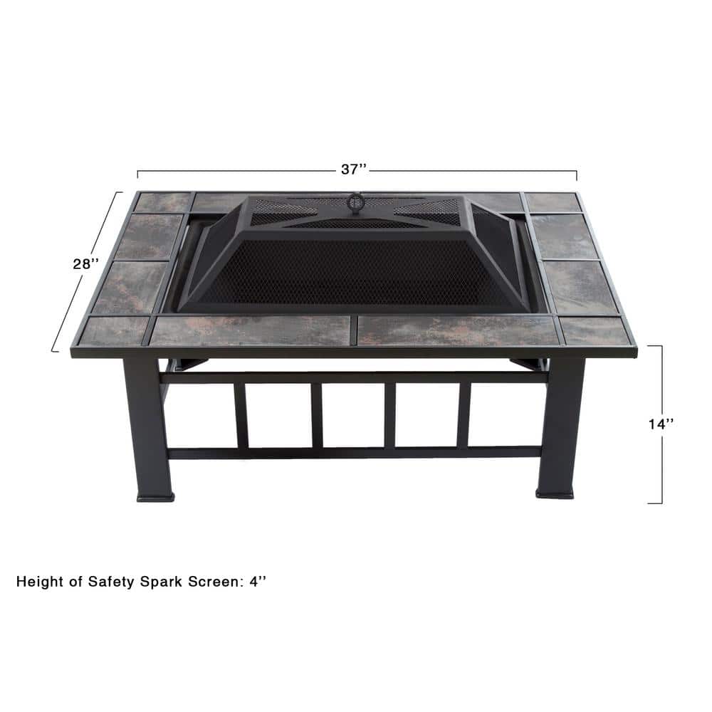 37 in. Steel Rectangular Tile Fire Pit with Cover - Hercitys