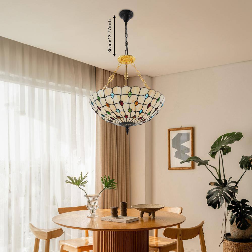 20.5 in. 5-Light Retro Stained Glass Shade Semi-Flush Mount Ceiling Light - Hercitys