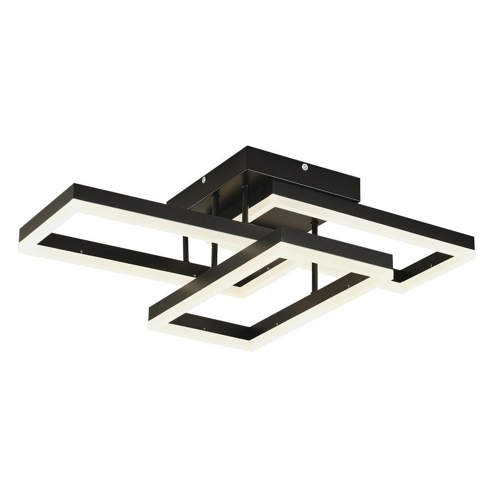 27.55 in. 1-Light Black Modern Rectangle Dimmable Selectable LED Semi-Flush Mount Ceiling Light for Bedroom Living Room - Hercitys