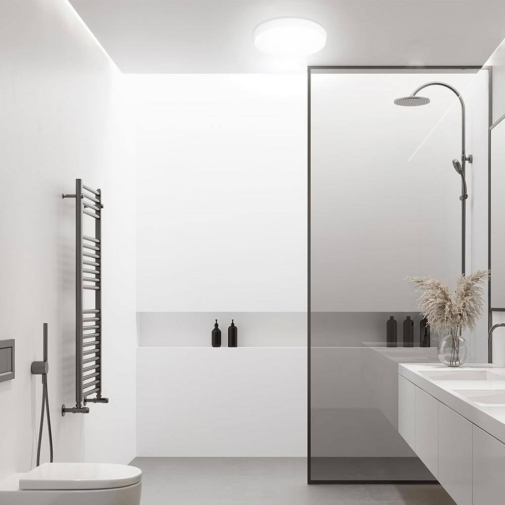 11 in White Round LED Flush Mount With plastic Shade and No Bulbs Included 6 Pack - Hercitys