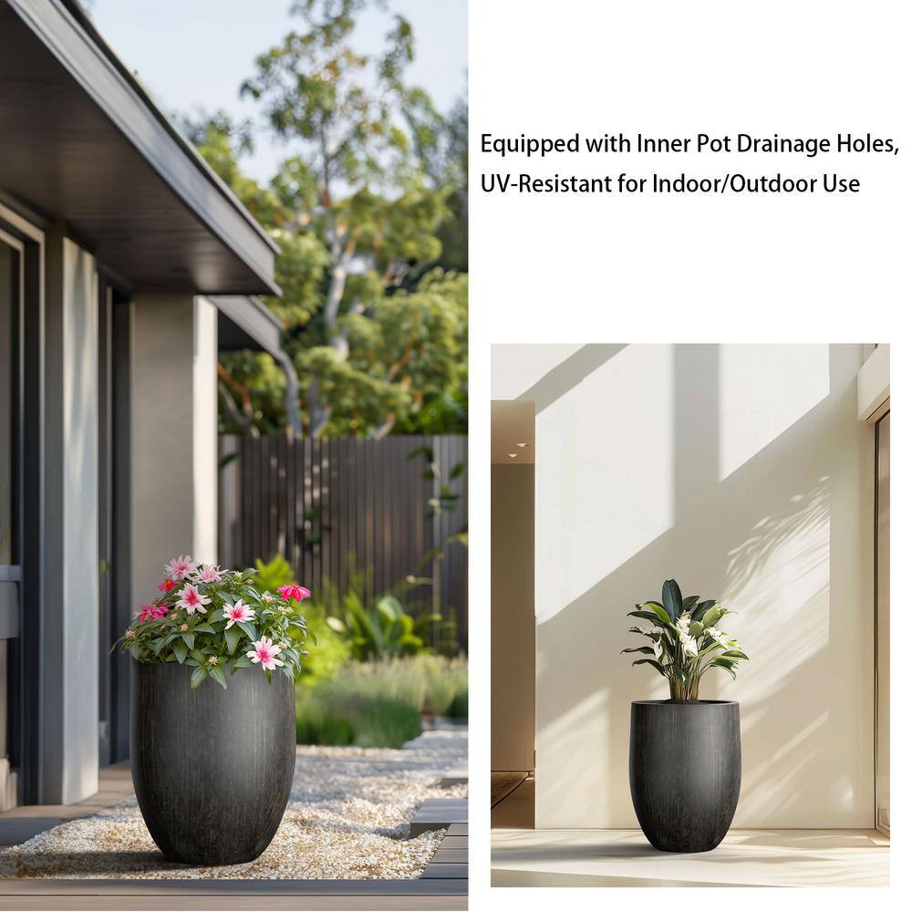 17 in. Large Bronzed Black Concrete Round planter / Pot with drainage holes - Hercitys