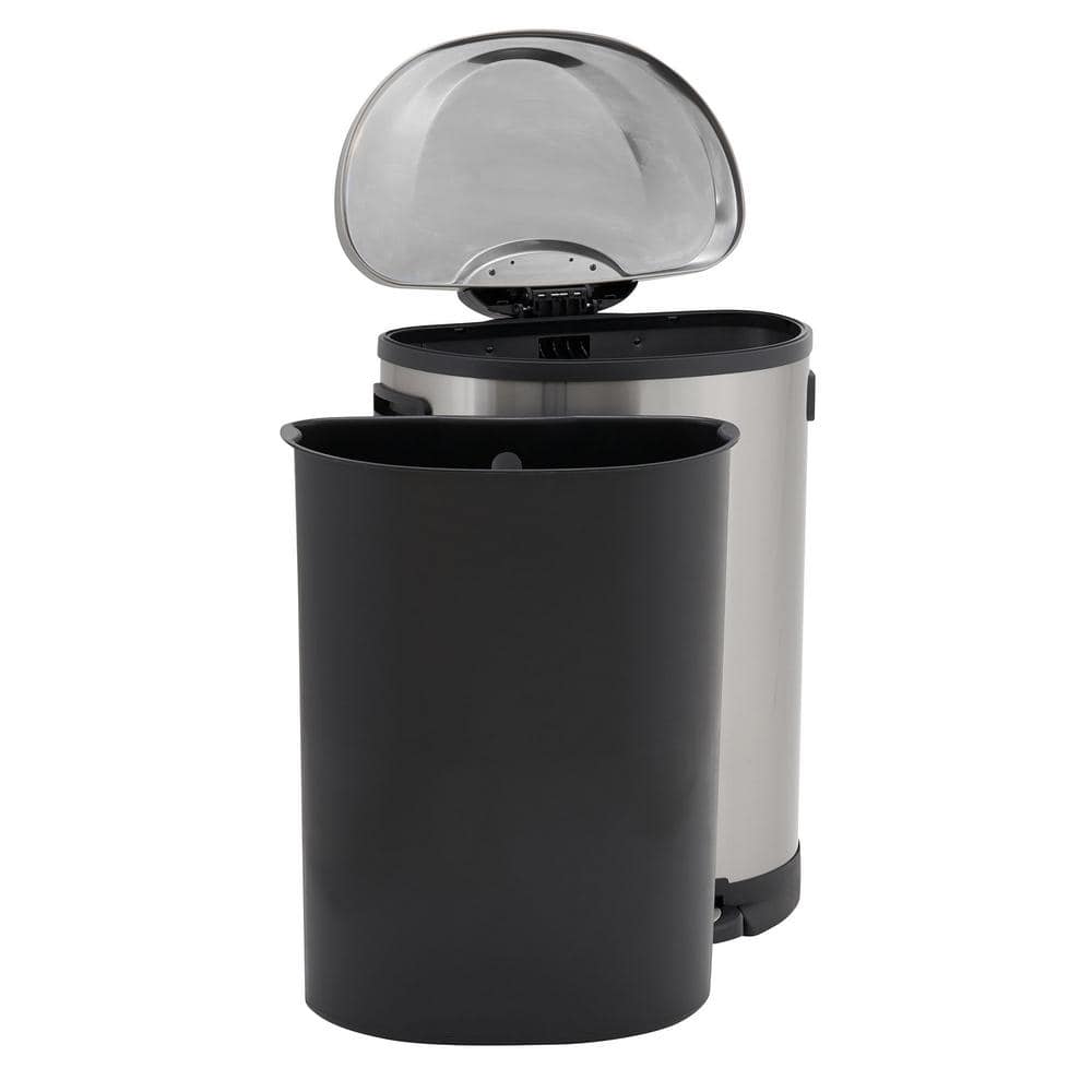 50 l/13 Gal. Oval Stainless Steel Trash Can with Step Large Plastic Liner - Hercitys