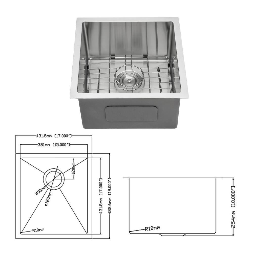 17 in. Undermount Single Bowl 16-Gauge Brushed Nickel Stainless Steel Kitchen Sink with Bottom Grids - Hercitys