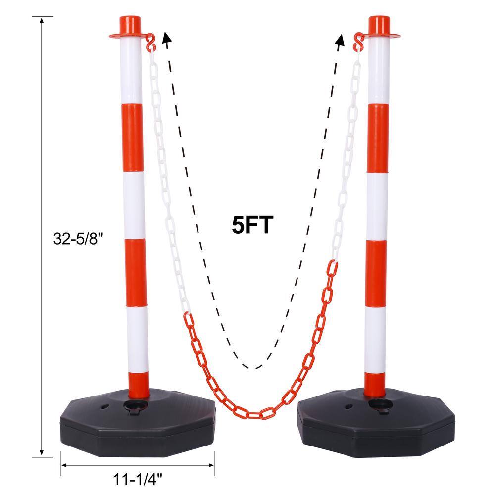 4-Pack Red 11.25 in. x 11.25 in. x 2.7 ft. Composite Fence Picket Post Cones with Fillable Base and 5 ft. Chain - Hercitys