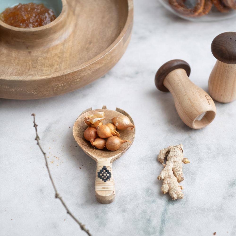 2-Piece Farmhouse Mango Wood Salad Servers with Bamboo Wrapped Handles - Hercitys