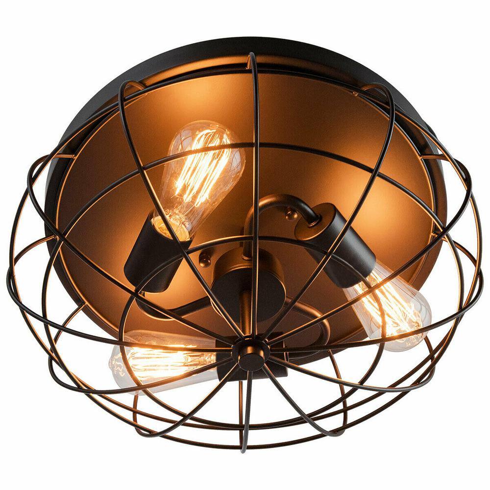 15.5 in. W 3-Light Black Semi-Flush Mount Ceiling Light with Industrial Retro Design - Hercitys