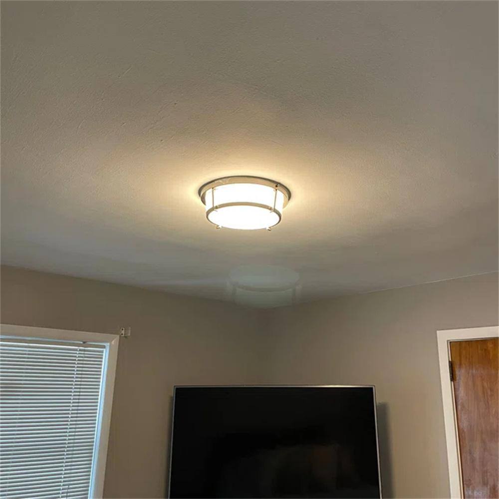13 in. 1-Light Brushed Nickel Dimmable 20-Watt LED Flush Mount with Acrylic Shade - Hercitys